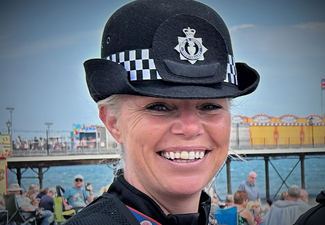 Portrait three quarter view of Miranda in Police uniform